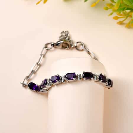 Multi Gemstone Paper Clip Chain Bracelet in Platinum Bond and Stainless Steel (6.50 In) 4.25 ctw image number 1