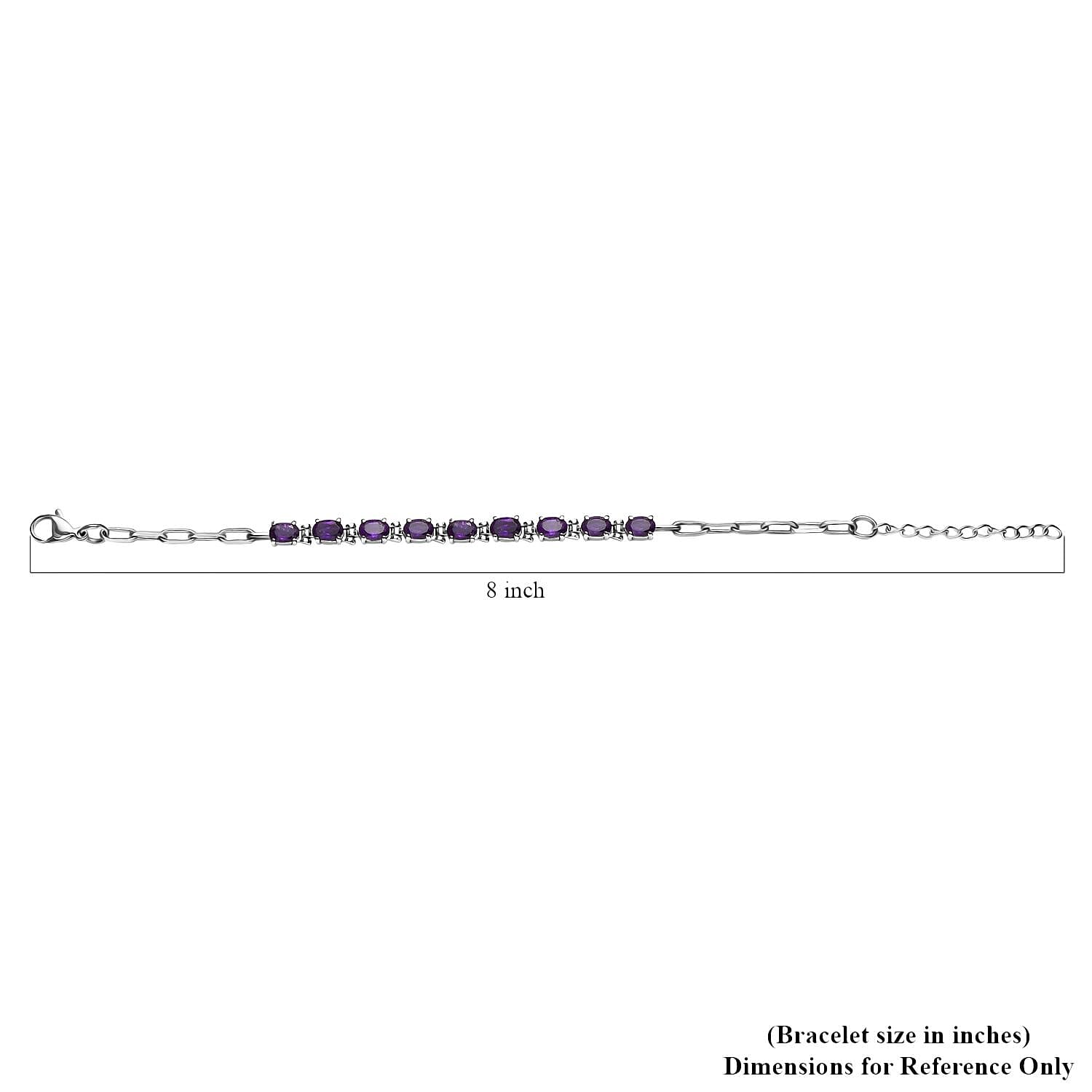 Amethyst Paper Clip Chain Bracelet in Platinum Bond and Stainless Steel (6.5-8.0In) 4.10 ctw