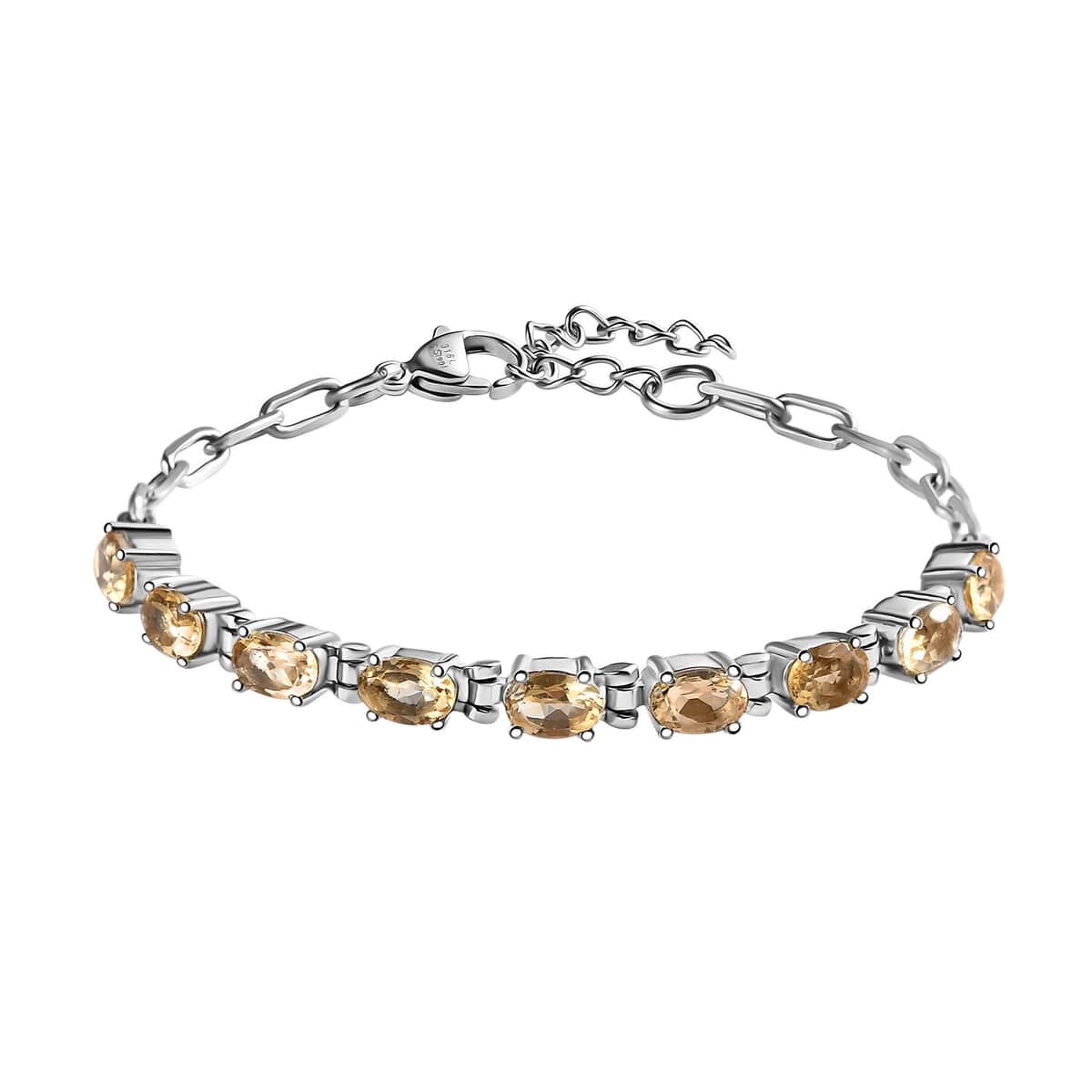 Brazilian Citrine Paper Clip Chain Bracelet in Platinum Bond and Stainless Steel (6.5-8.0In) 3.90 ctw image number 0