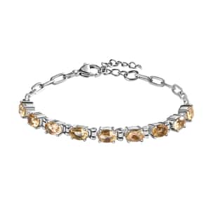 Brazilian Citrine Paper Clip Chain Bracelet in Platinum Bond and Stainless Steel (6.5-8.0In) 3.90 ctw