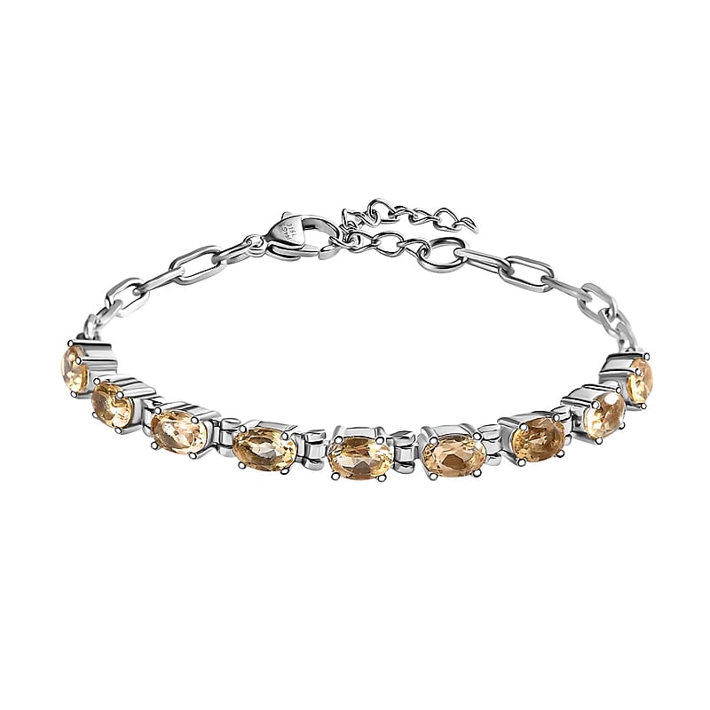 Brazilian Citrine Paper Clip Chain Bracelet in Platinum Bond and Stainless Steel (6.5-8.0In) 3.90 ctw