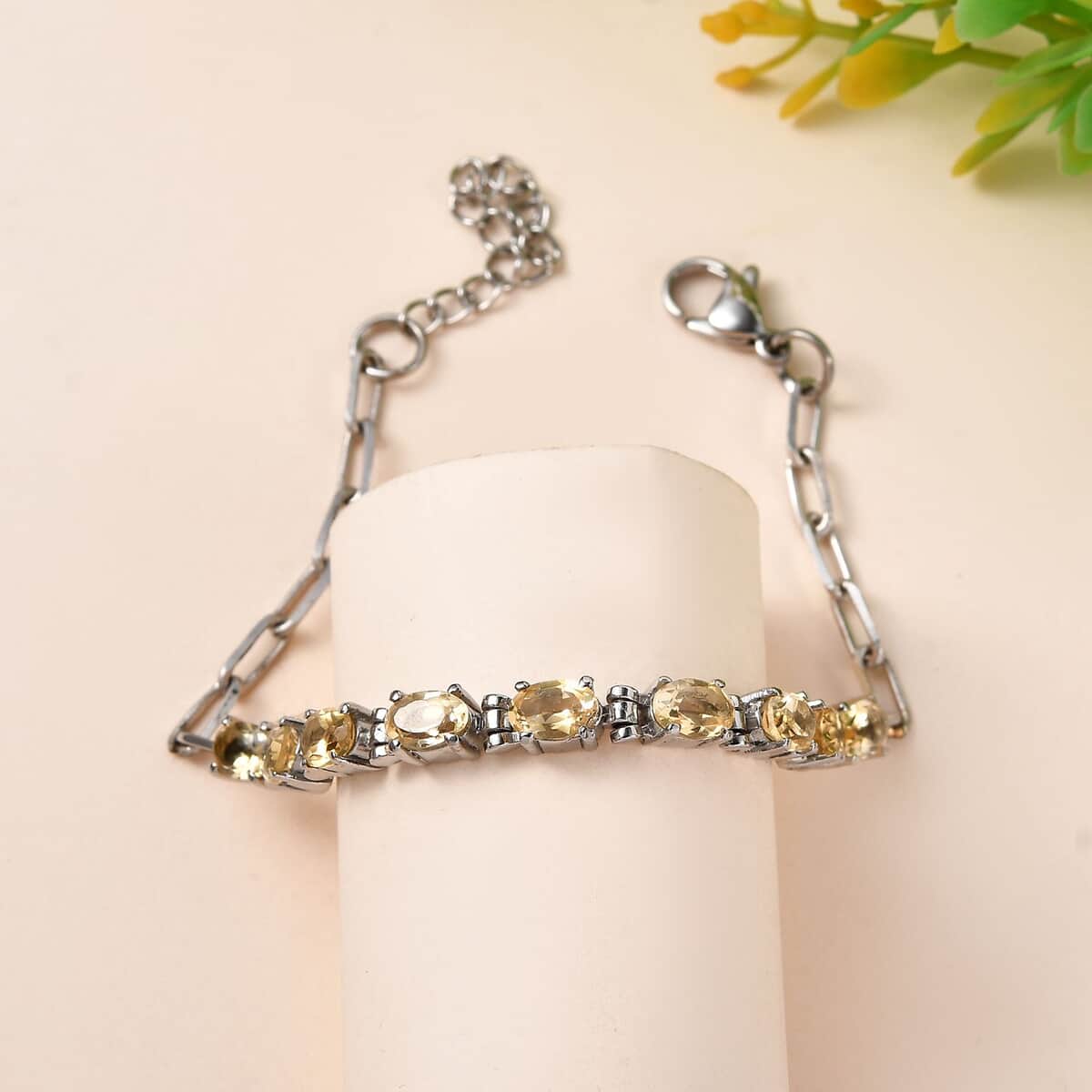 Brazilian Citrine Paper Clip Chain Bracelet in Platinum Bond and Stainless Steel (6.5-8.0In) 3.90 ctw image number 1