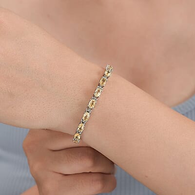 Brazilian Citrine Paper Clip Chain Bracelet in Platinum Bond and Stainless Steel (6.5-8.0In) 3.90 ctw