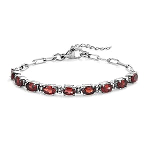 Mozambique Garnet 5.25 ctw Paper Clip Chain Bracelet in Platinum Bond and Stainless Steel (6.5-8.0In)