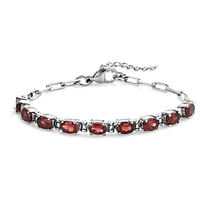 Mozambique Garnet Paper Clip Chain Bracelet in Platinum Bond and Stainless Steel (6.5-8.0In) 5.25 ctw