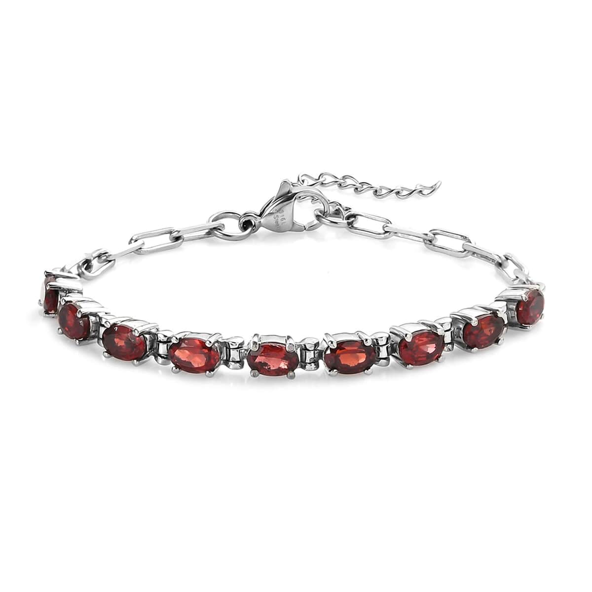 Mozambique Garnet Paper Clip Chain Bracelet in Platinum Bond and Stainless Steel (6.50 In) 5.25 ctw image number 0