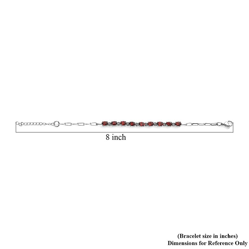 Mozambique Garnet 5.25 ctw Paper Clip Chain Bracelet in Platinum Bond and Stainless Steel (6.5-8.0In)