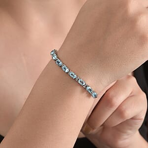 Sky Blue Topaz 5.60 ctw Paper Clip Chain Bracelet in Platinum Bond and Stainless Steel (6.5-8.0In)