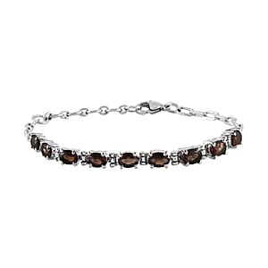 Brazilian Smoky Quartz Paper Clip Chain Bracelet in Platinum Bond and Stainless Steel (6.50 In) 3.75 ctw