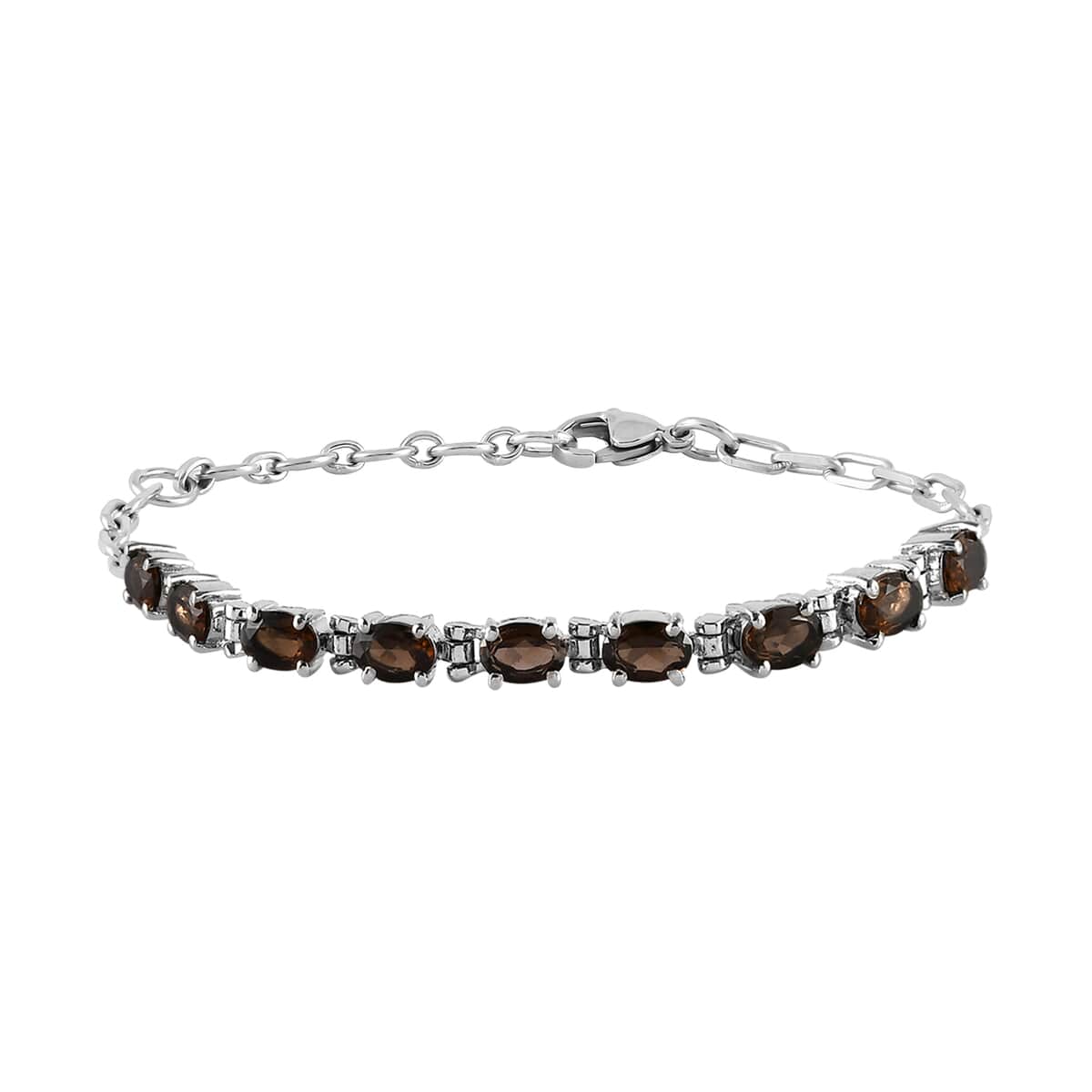 Brazilian Smoky Quartz Paper Clip Chain Bracelet in Platinum Bond and Stainless Steel (6.50 In) 3.75 ctw image number 0