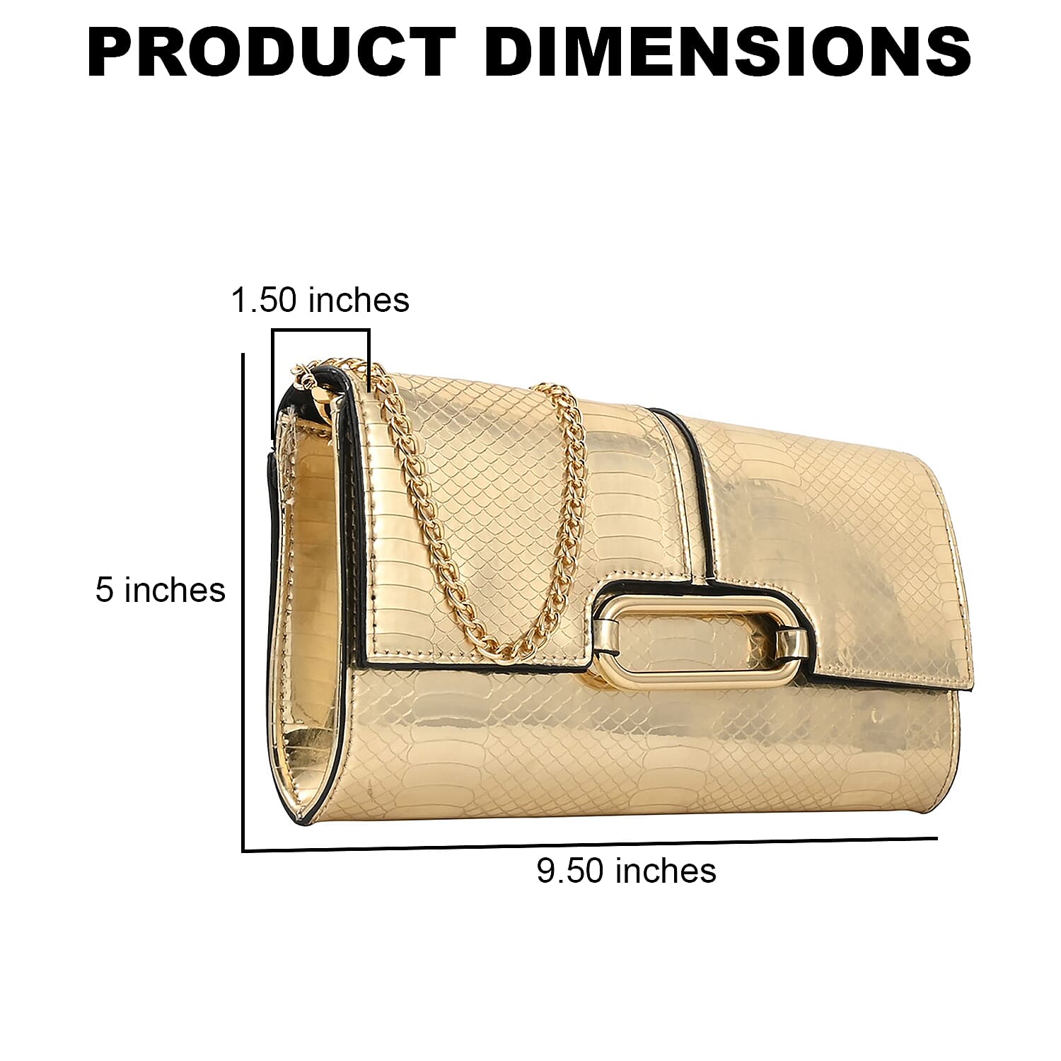 MC Golden Crocodile Pattern Faux Leather Clutch with Chain Strap