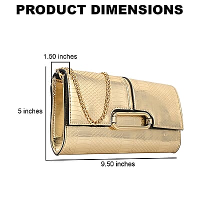 MC Golden Crocodile Pattern Faux Leather Clutch with Chain Strap