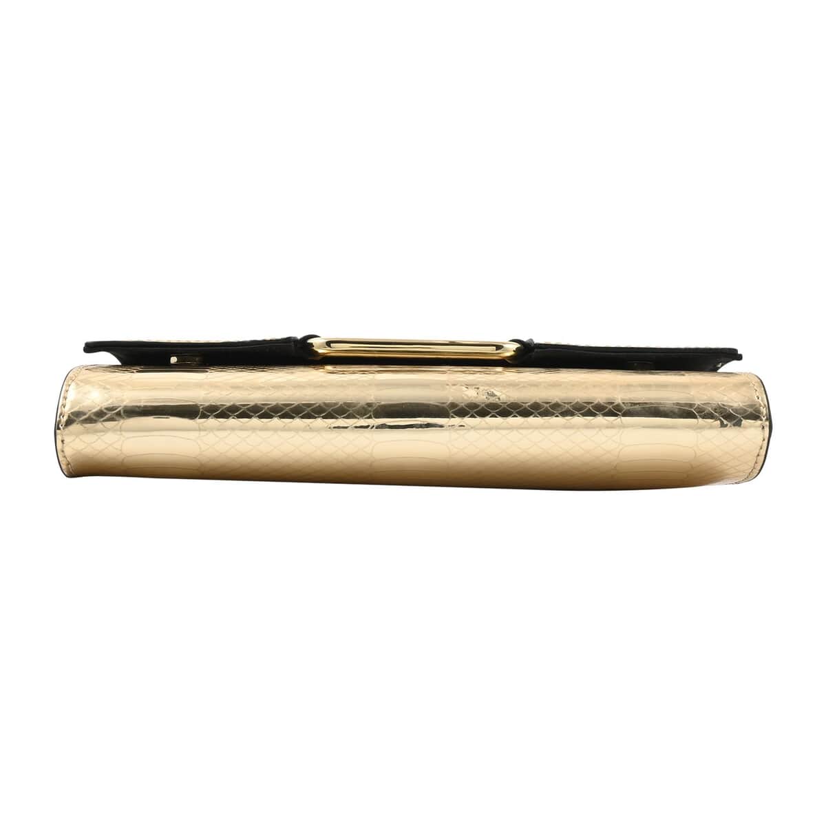MC Golden Crocodile Pattern Faux Leather Clutch with Chain Strap (9.5x1.5x5") image number 3
