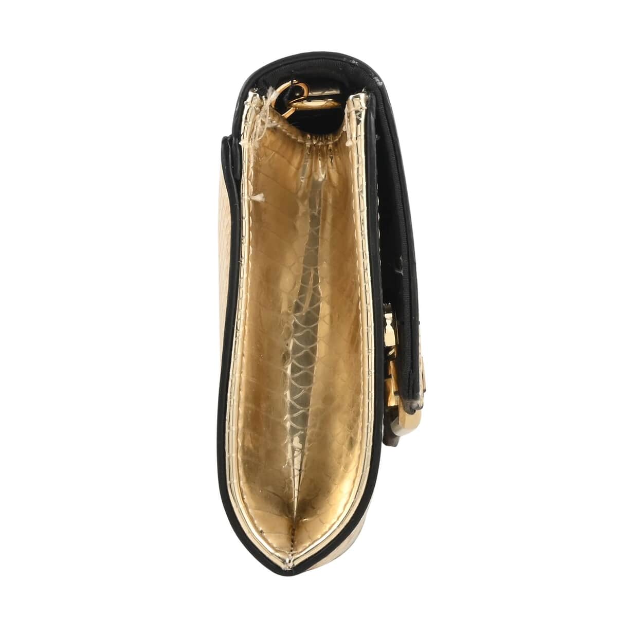 MC Golden Crocodile Pattern Faux Leather Clutch with Chain Strap (9.5x1.5x5") image number 6