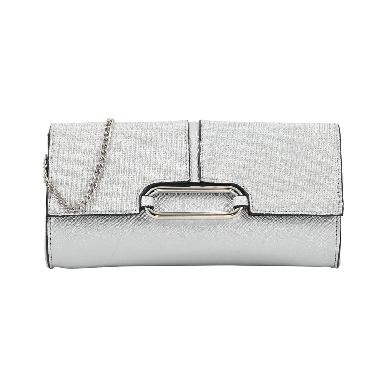 MC Silver Faux Leather Clutch with Chain Strap image number 0