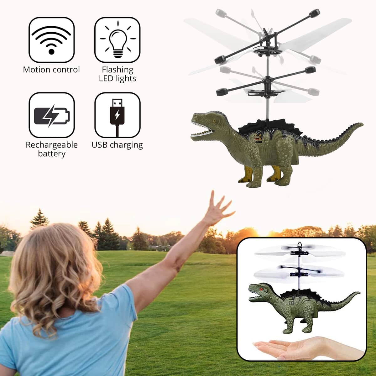 Dino Motion Control Drone with Rechargeable Battery- Green image number 1