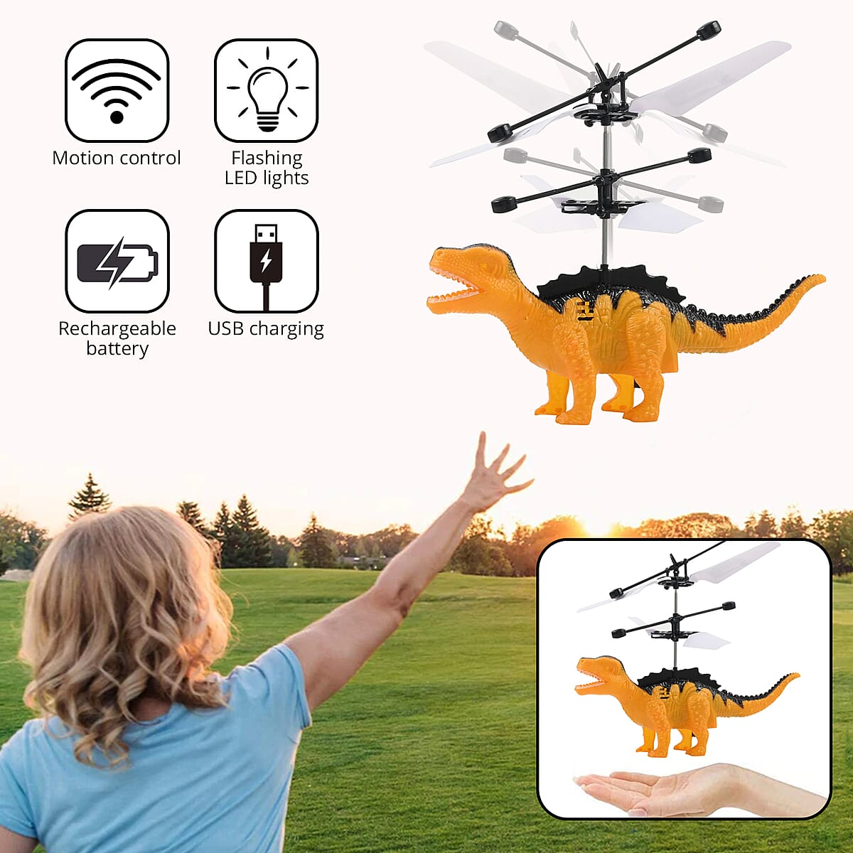 Dino Motion Control Drone with Rechargeable Battery- Yellow image number 1
