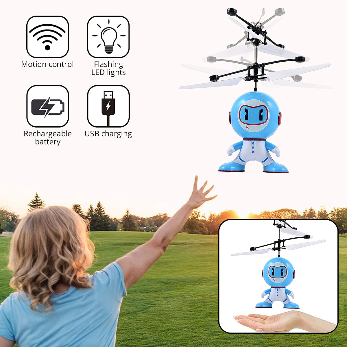 Robot Motion Control Drone with Rechargeable Battery- Light Blue image number 1