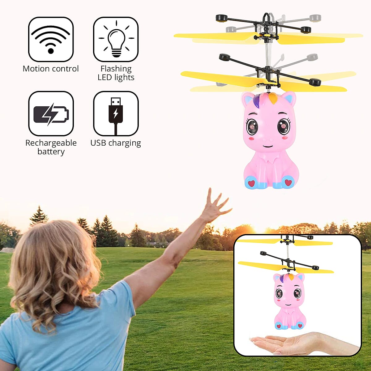 Closeout Unicorn Motion Control Drone with Rechargeable Battery- Pink image number 1