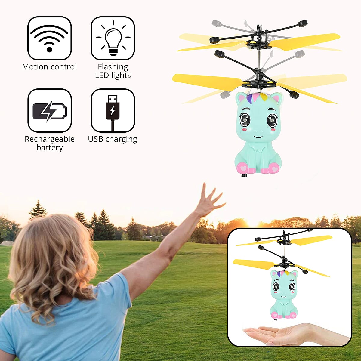 Unicorn Motion Control Drone with Rechargeable Battery- Blue image number 1