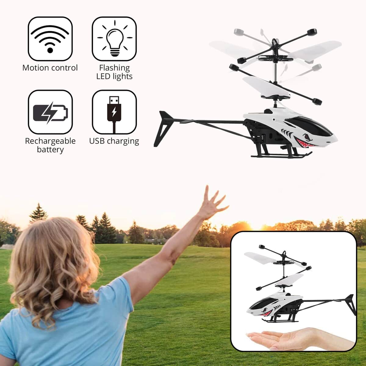 Shark Helicopter Motion Control Drone, Rechargeable Battery- White image number 1