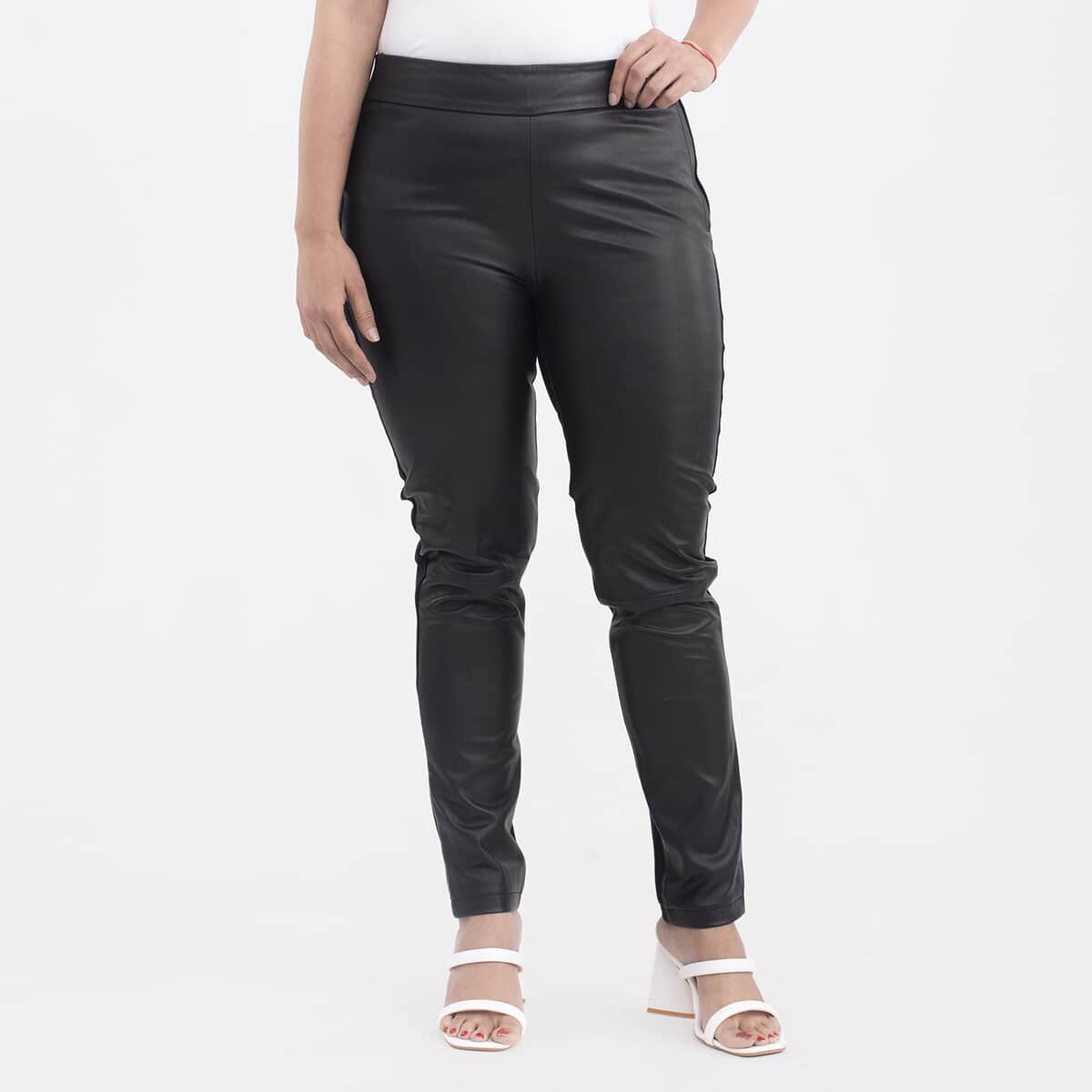 TAMSY Black Genuine Lamb Leather With Back Ponte Knit Legging - S image number 0