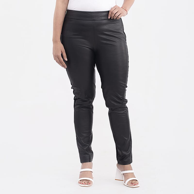 Tamsy Black Genuine Lamb Leather With Back Ponte Knit Legging - S