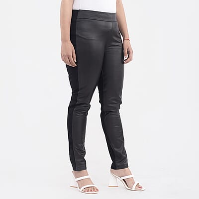 Tamsy Black Genuine Lamb Leather With Back Ponte Knit Legging - S