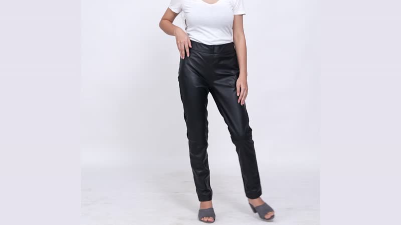 TAMSY Black Genuine Lamb Leather With Back Ponte Knit Legging - S