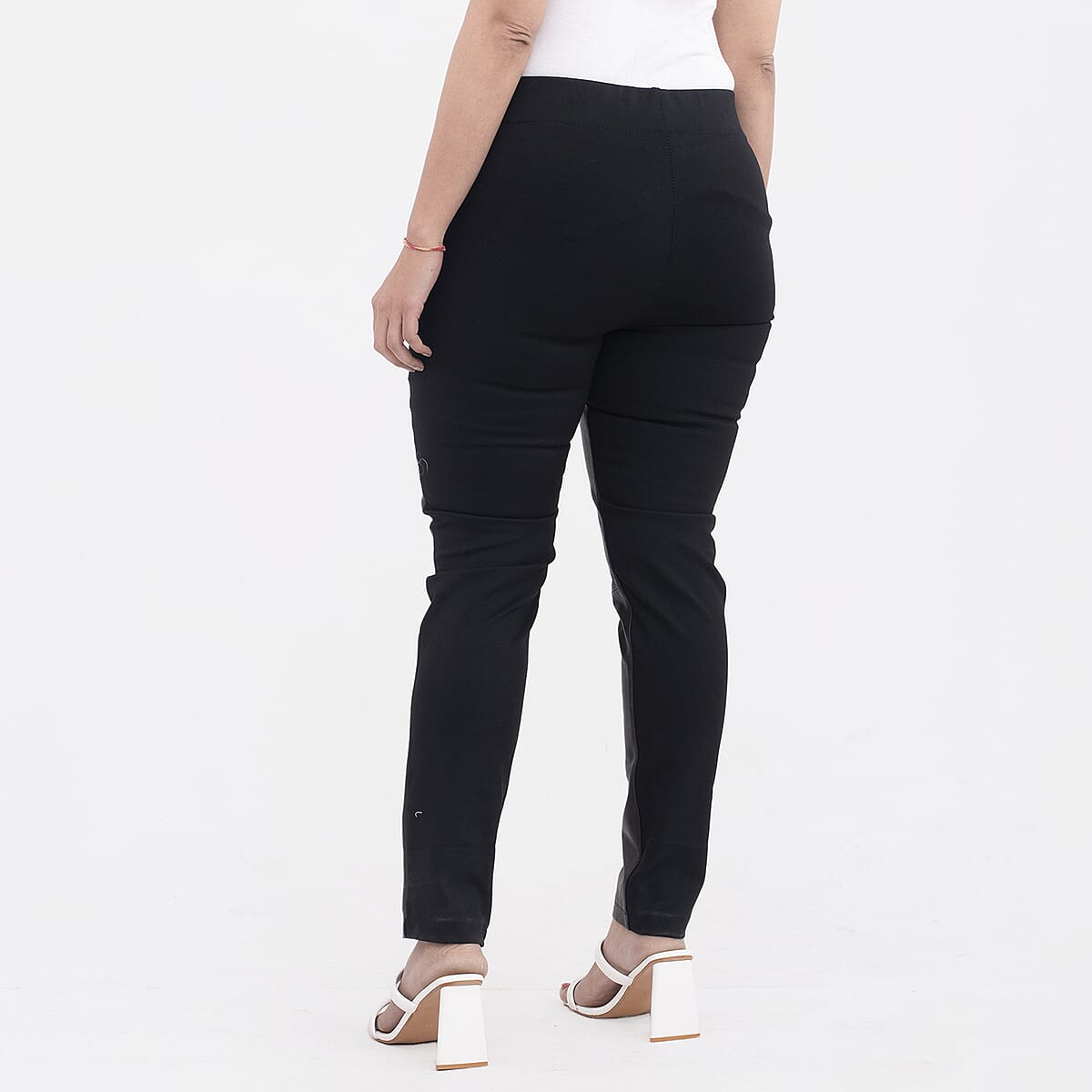 Tamsy Black Genuine Lamb Leather With Back Ponte Knit Legging - 2X image number 1