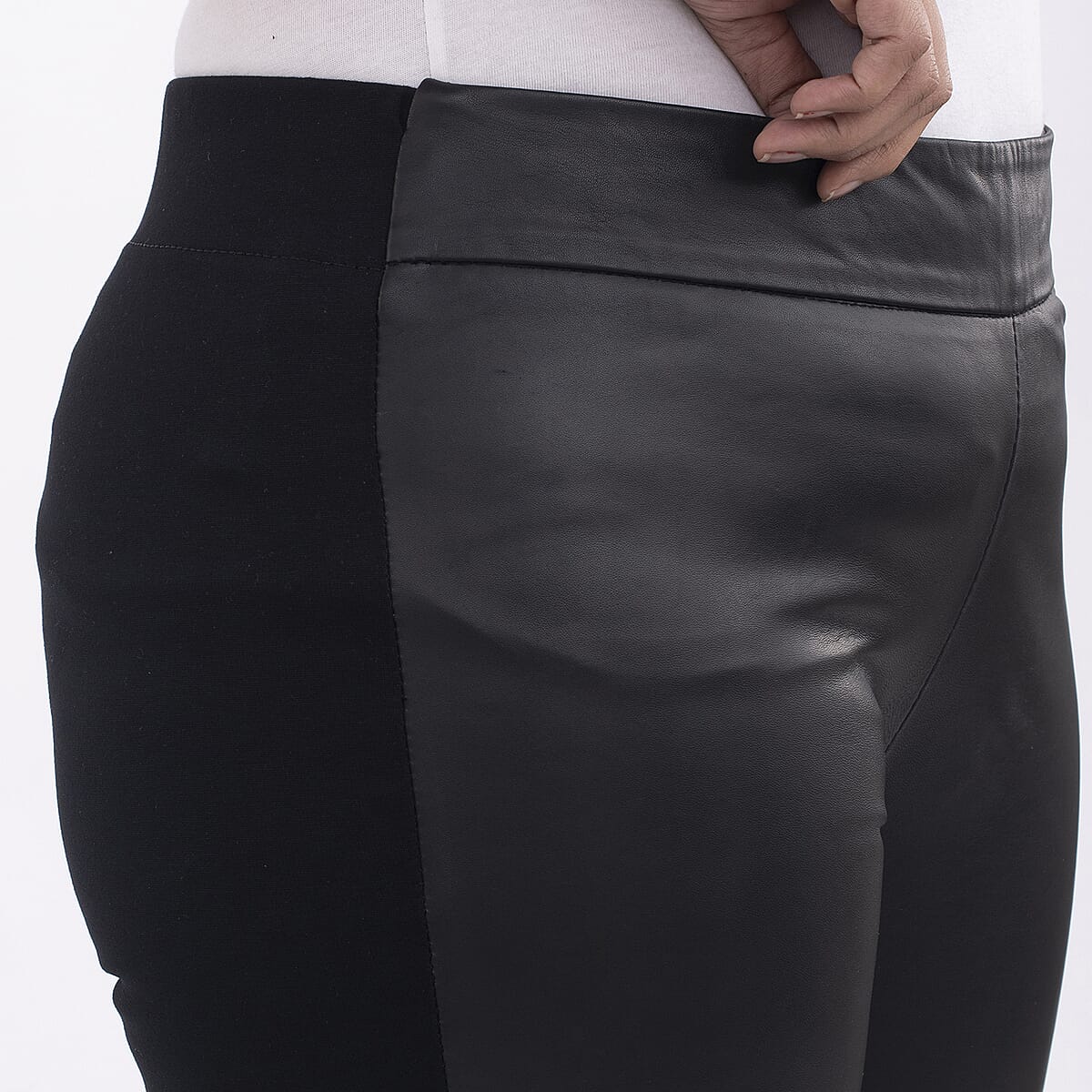 Tamsy Black Genuine Lamb Leather With Back Ponte Knit Legging - 2X image number 4