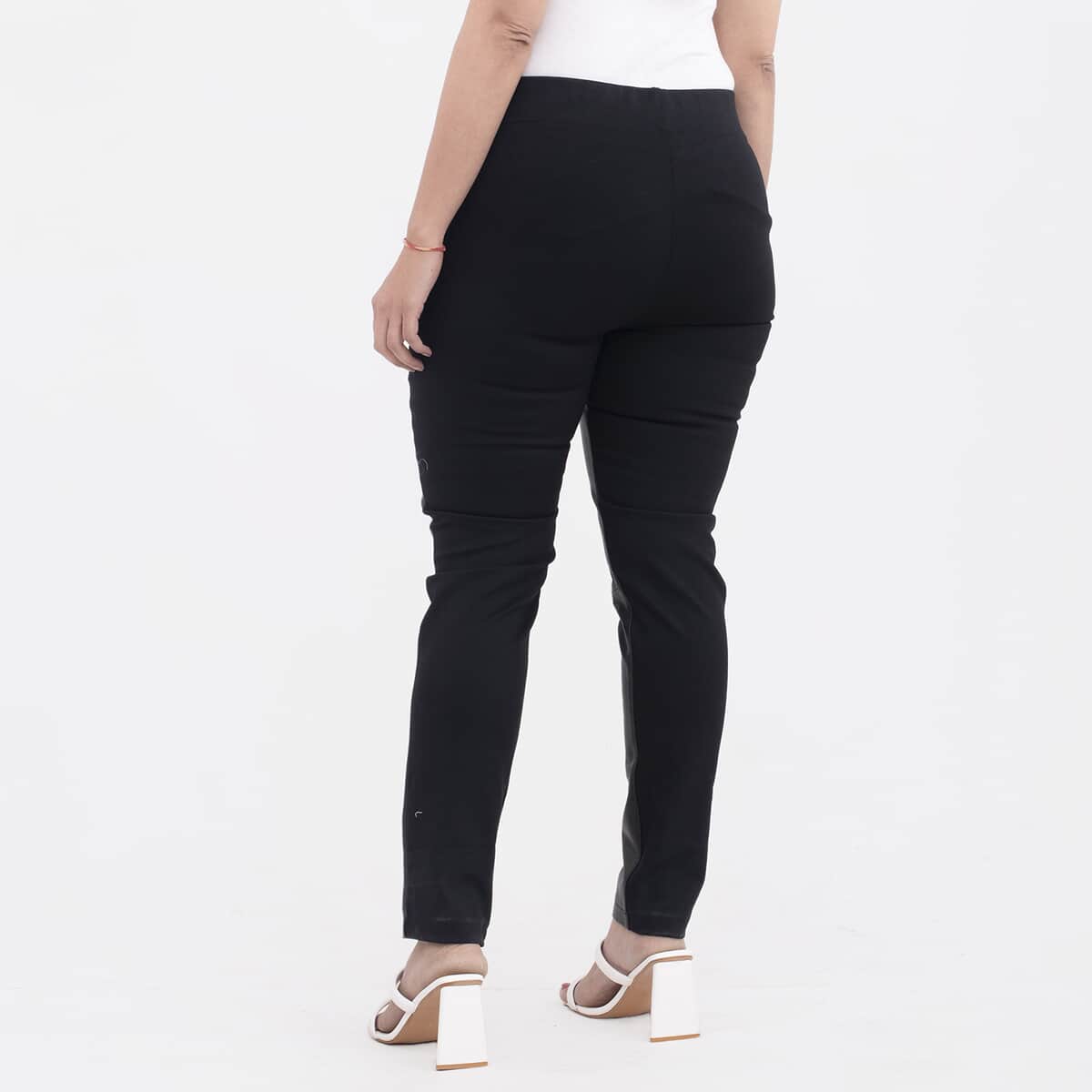 Tamsy Black Genuine Lamb Leather With Back Ponte Knit Legging - 3X image number 1
