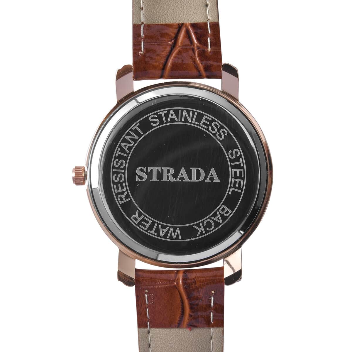 Strada Pink Magic Color Crystal Japanese Movement Watch with Brown Faux Leather Strap (38mm) (5.50-7.25Inches) image number 4