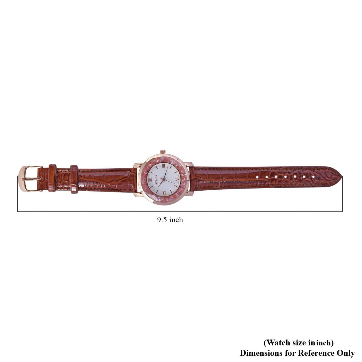 Strada Pink Magic Color Crystal Japanese Movement Watch with Brown Faux Leather Strap (38mm) (5.50-7.25Inches) image number 5