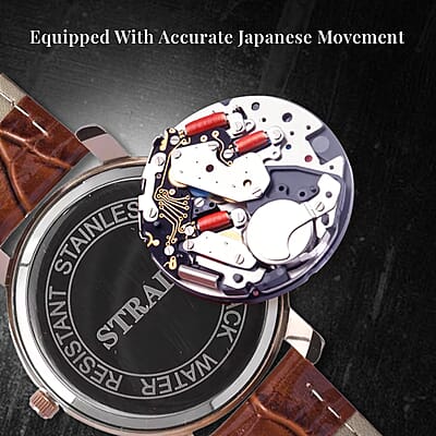 Strada Pink Magic Color Crystal Japanese Movement Watch with Brown Faux Leather Strap (38mm) (5.50-7.25Inches)