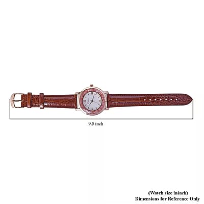 Strada Pink Magic Color Crystal Japanese Movement Watch with Brown Faux Leather Strap (38mm) (5.50-7.25Inches)