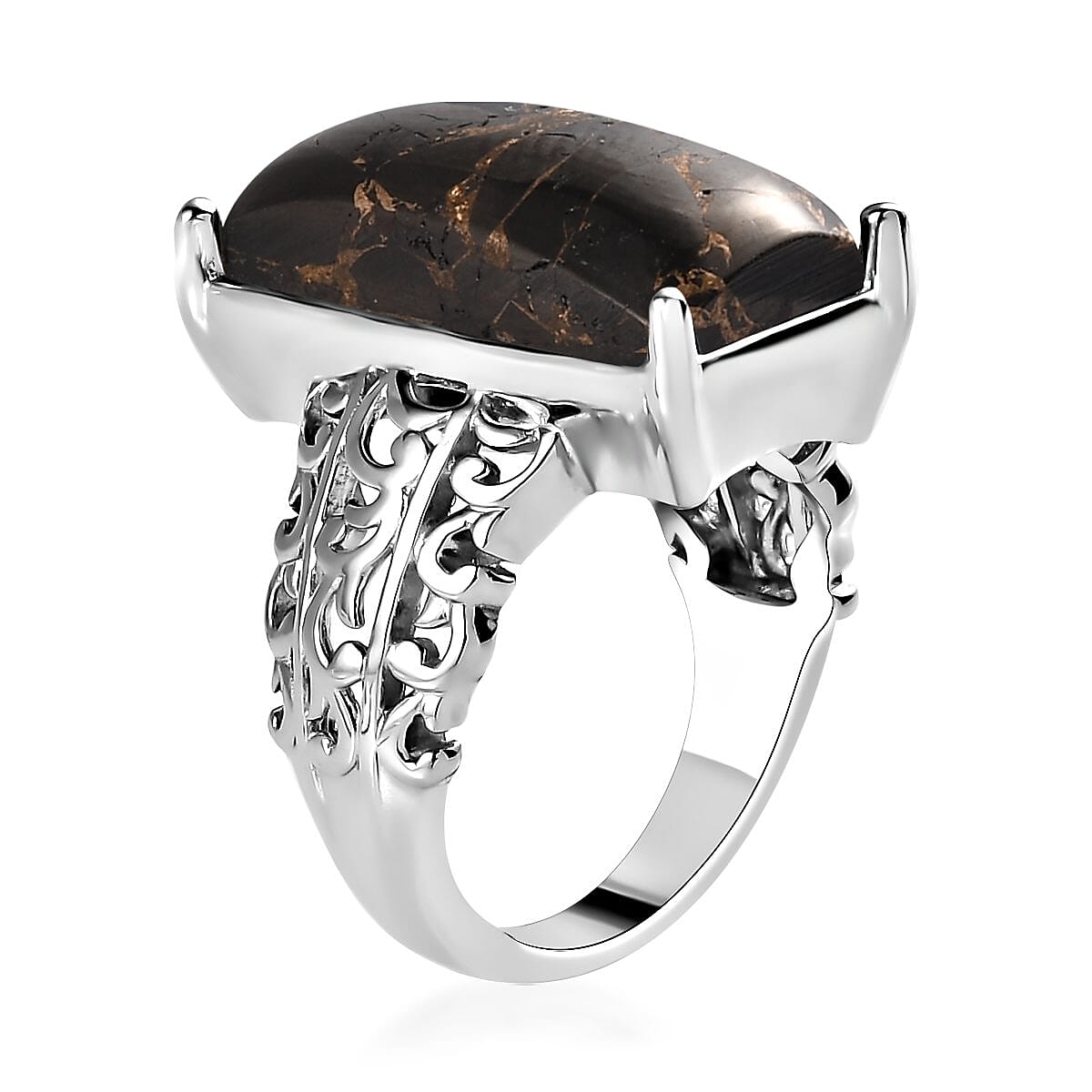 Doorbuster Matrix Silver Shungite Solitaire Ring in Platinum Over Copper with Magnet 9.35 ctw image number 3