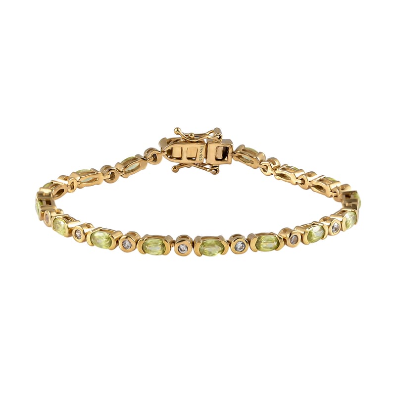 AAA Sava Sphene and Natural White Zircon Bracelet in Vermeil Yellow Gold Over Sterling Silver (6.50 In) 4.75 ctw