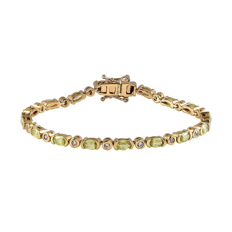 AAA Sava Sphene and Natural White Zircon Bracelet in Vermeil Yellow Gold Over Sterling Silver (6.50 In) 4.75 ctw