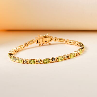 AAA Sava Sphene and Natural White Zircon Bracelet in Vermeil Yellow Gold Over Sterling Silver (6.50 In) 4.75 ctw