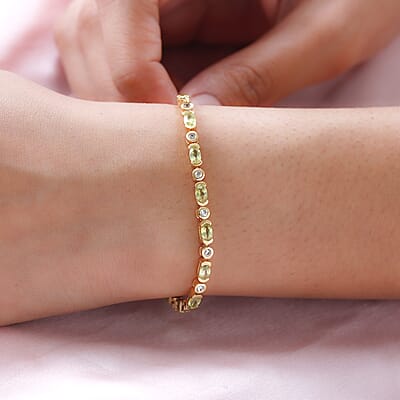AAA Sava Sphene and Natural White Zircon Bracelet in Vermeil Yellow Gold Over Sterling Silver (6.50 In) 4.75 ctw