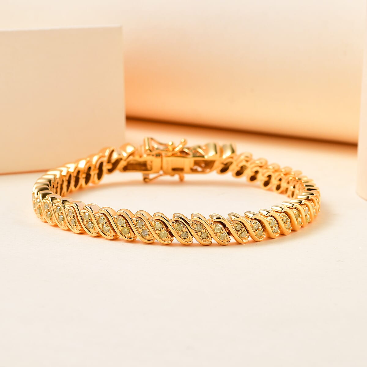 Natural Yellow Diamond I3 2 Row Bracelet in Vermeil Yellow Gold Over Sterling Silver (7.25 In) 1.50 ctw image number 1