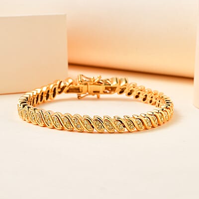 Natural Yellow Diamond I3 2 Row Bracelet in Vermeil Yellow Gold Over Sterling Silver (7.25 In) 1.50 ctw