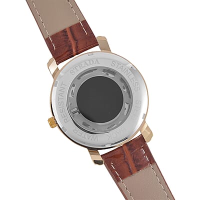 Strada Japanese Movement Skeleton Dial Watch with Brown Faux Leather Strap (38mm) (5.50-8.0Inches)