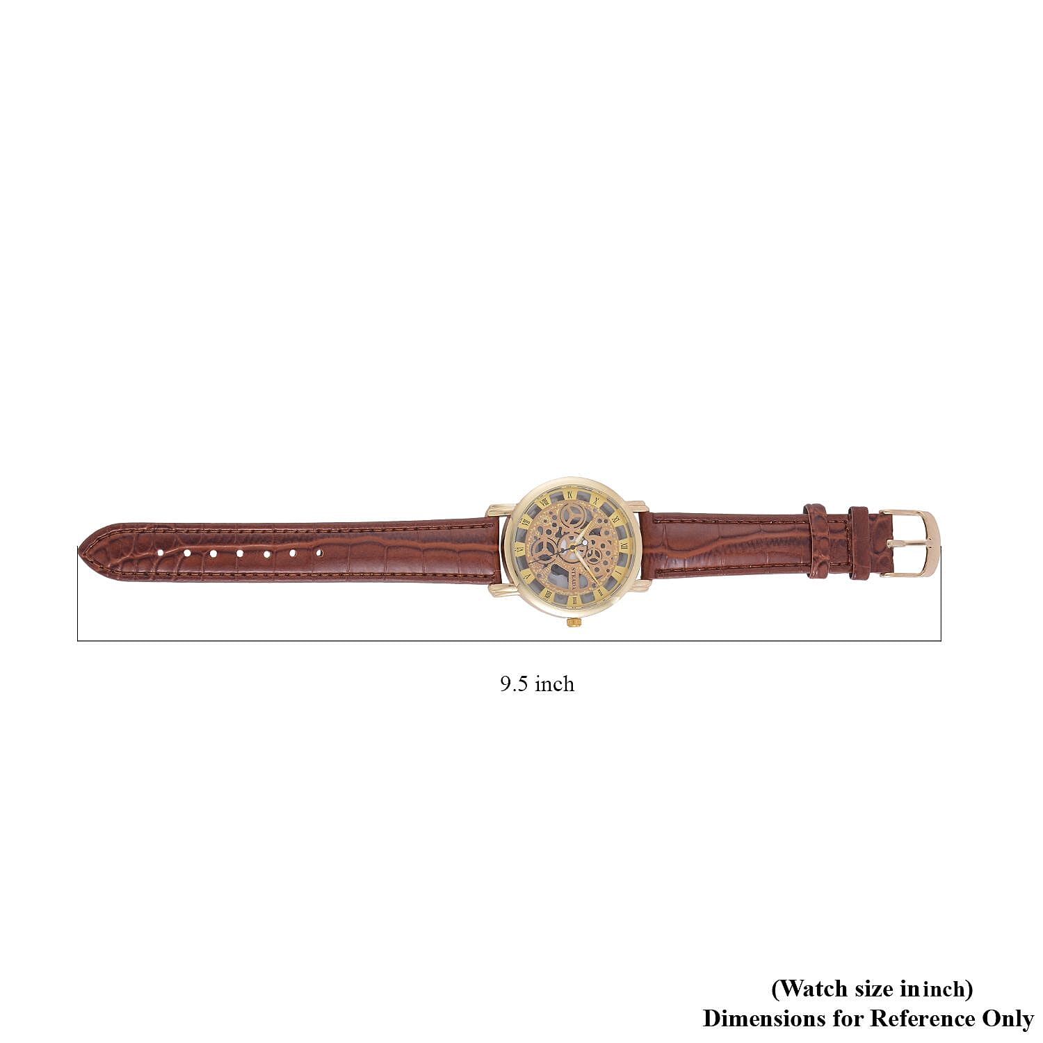 Strada Japanese Movement Skeleton Dial Watch with Brown Faux Leather Strap (38mm) (5.50-8.0Inches)