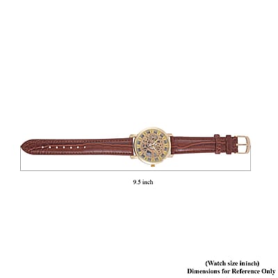 Strada Japanese Movement Skeleton Dial Watch with Brown Faux Leather Strap (38mm) (5.50-8.0Inches)