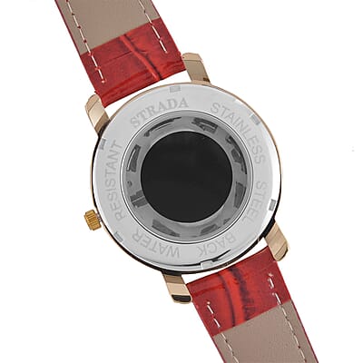 Strada Japanese Movement Skeleton Dial Watch with Red Faux Leather Strap (38mm) (5.50-8.0Inches)