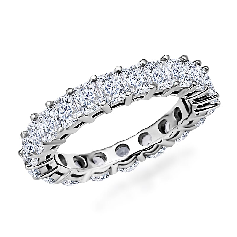 Simulated Diamond Half Eternity Band Ring in Rhodium Over Sterling Silver (Size 8.5) 7.20 ctw