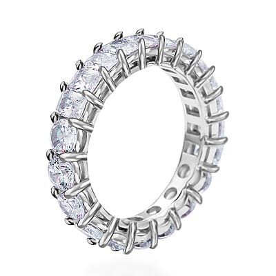 Simulated Diamond Half Eternity Band Ring in Rhodium Over Sterling Silver (Size 8.5) 7.20 ctw