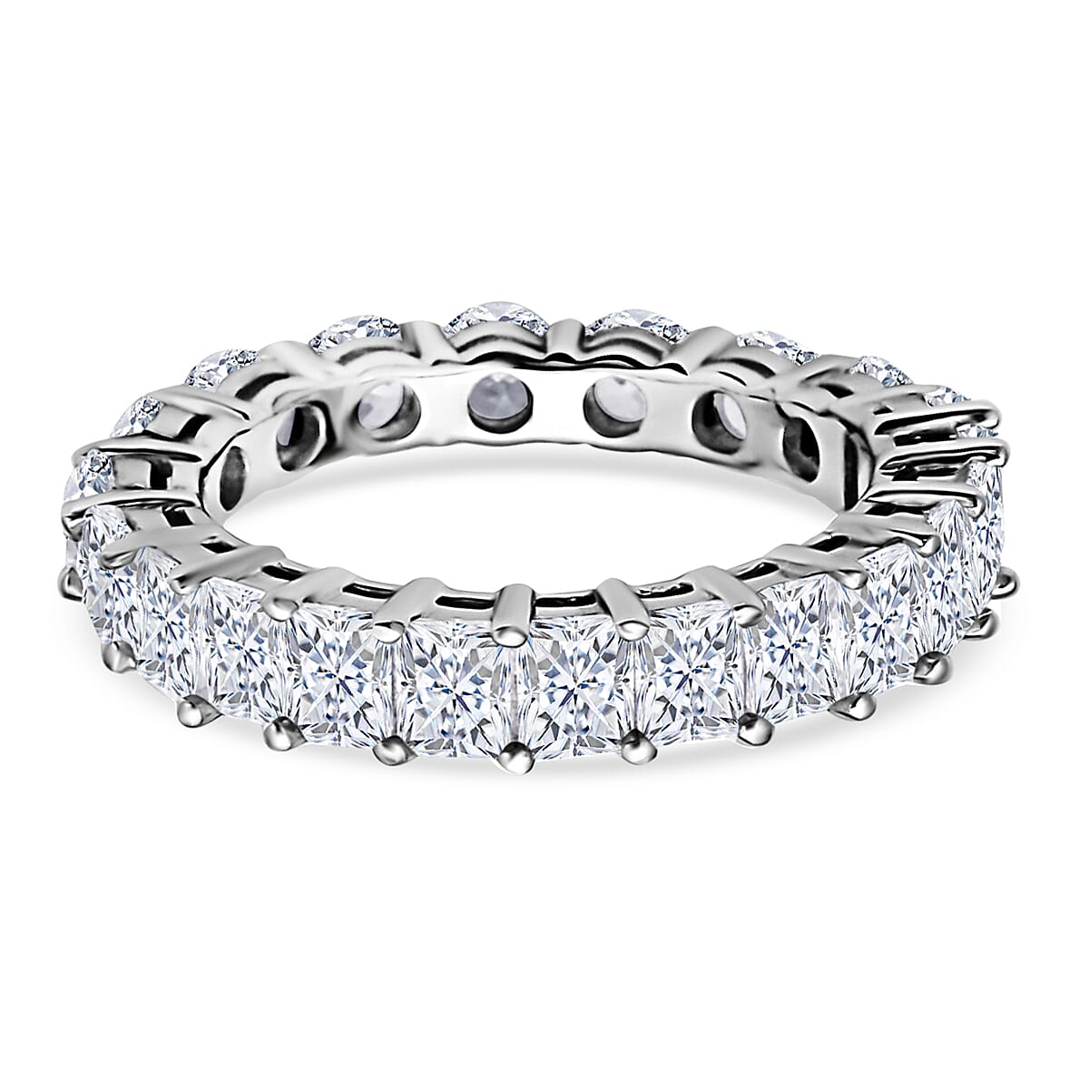 Simulated Diamond Half Eternity Band Ring in Rhodium Over Sterling Silver (Size 8.5) 7.20 ctw